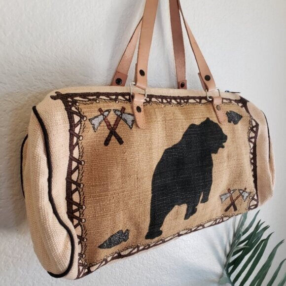 NWOT Western Boho Canvas Leather Large Bag Duffle - Picture 13 of 13